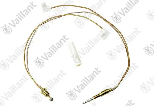 Vaillant Thermoelement mit zwei Kabelanschlüssen und einer geschützten Fühlerhülse, geeignet für den Einsatz in Heizsystemen.